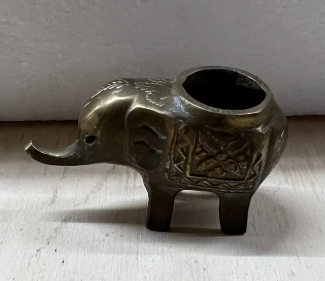 Vintage Brass Elephant Incense Burner Figurine
