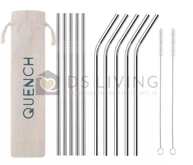 Stainless Steel Eco Reusable Metal Drinking Straws 10   2 Cleaning Brushes