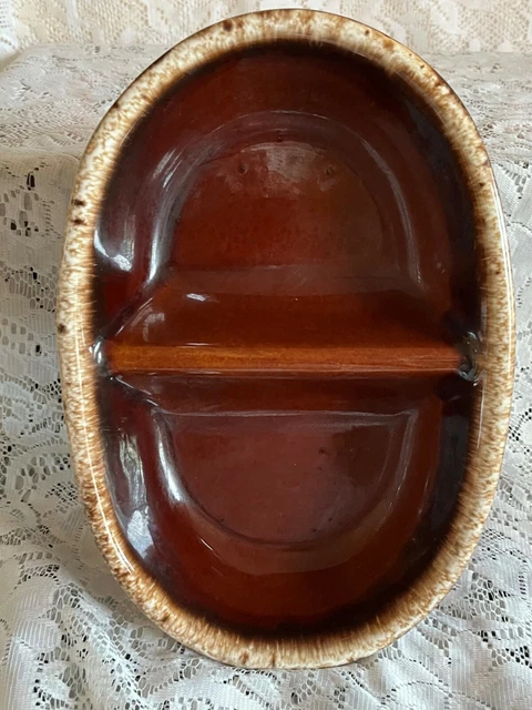 Vintage Hull Pottery Brown Drip Divided Serving Dish Excellent Condition Marked