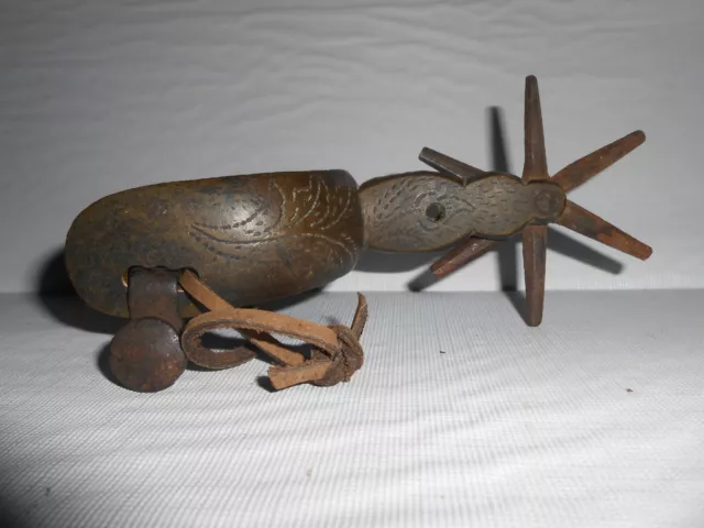 Single ANTIQUE C. 1850 HAND FORGED 6-PT ENGRAVED ETCHED BRASS SPURS-One only