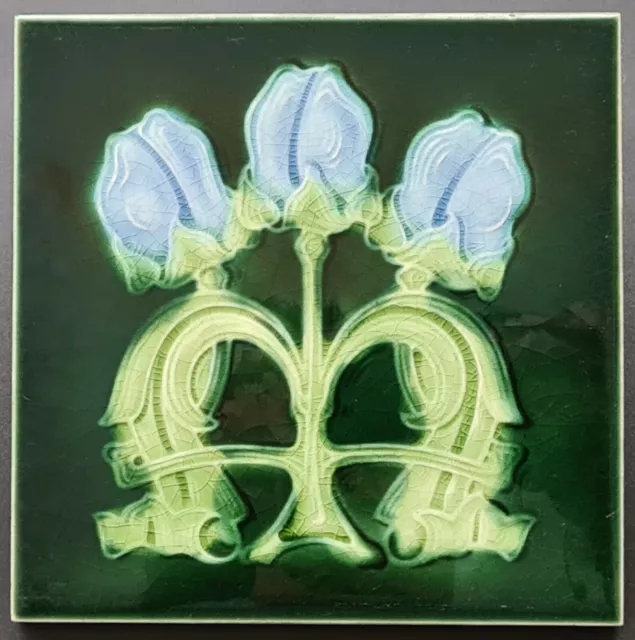 Art Nouveau Fireplace Green Majolica Tile Floral Design T & R Boote 1907 AE4