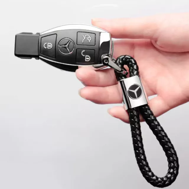 Neu Auto Leder Schlüsselanhänger schwarz für Mercedes Benz Emblem Tuning Keyring