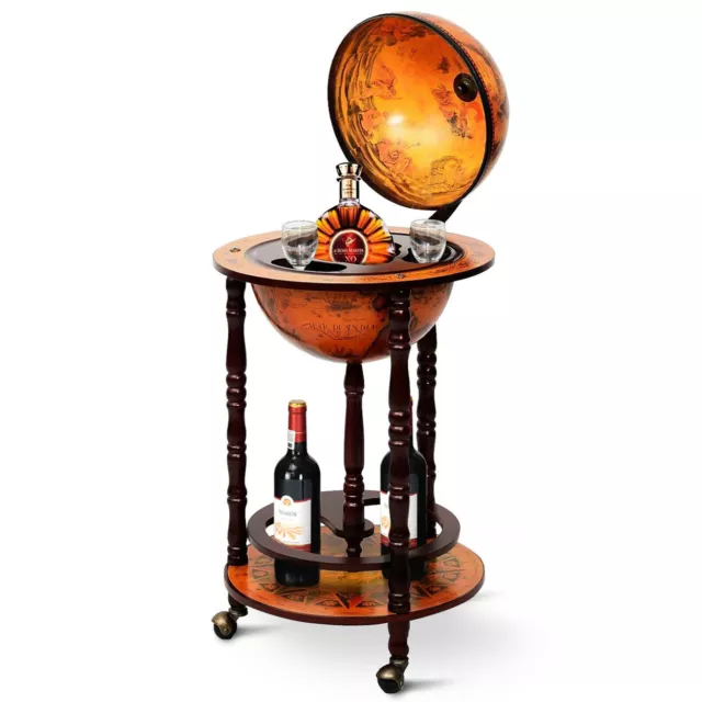 Gymax Wood Globe Wine Bar Stand 16Th Century Italian Rack Liquor Bottle Shelf