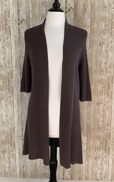Eileen Fisher Brown Silk Blend Tight-Knit Open Front Cardigan Sweater Size S