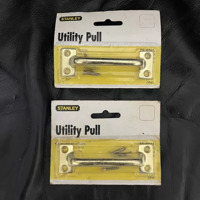 Vtg Lot Of 2 Stanley Utility Pulls Brass Plated Drawer Handles