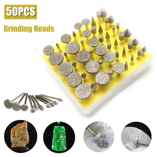 50pc Diamond Grinding Head Burr Drill Bit Set Carving Dremel Rotary Tool 40 Grit
