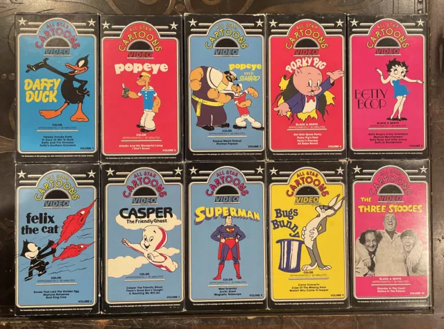 ALL-STAR Cartoons Vol. 1-10 VHS Lot: Popeye Betty Boop Superman Porky Daffy Bugs