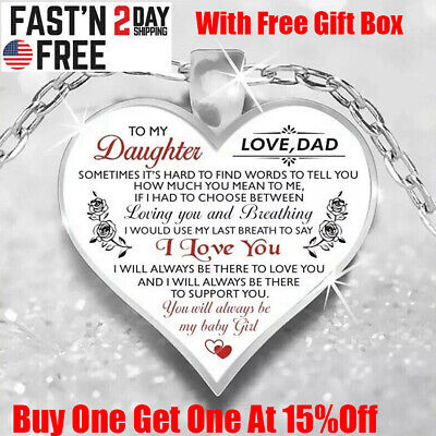 To My Daughter Love Dad Father & Daughter Heart Rose Necklace Xmas Gift With box