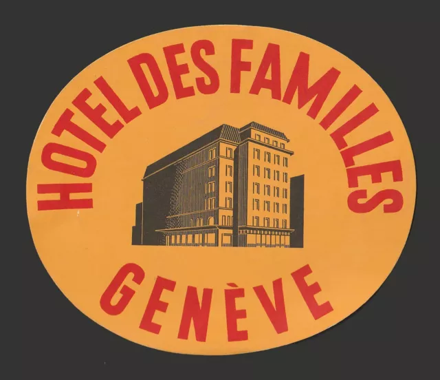 Hotel des Familles GENEVE Switzerland - vintage luggage label