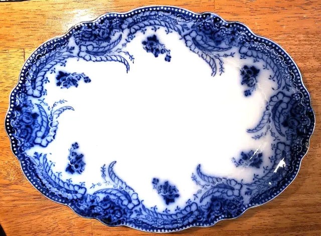 Antique Flow Blue Oblong Plate, Ashburton by WH Grindley circa 1891-1914.