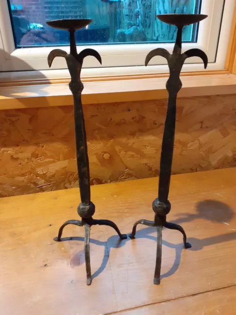 Super pair of Arts & Crafts style hand made "pricket" candle holders