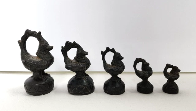 SET of 5 BRONZE Burmese Figural Hintha Bird Weights, with Patina