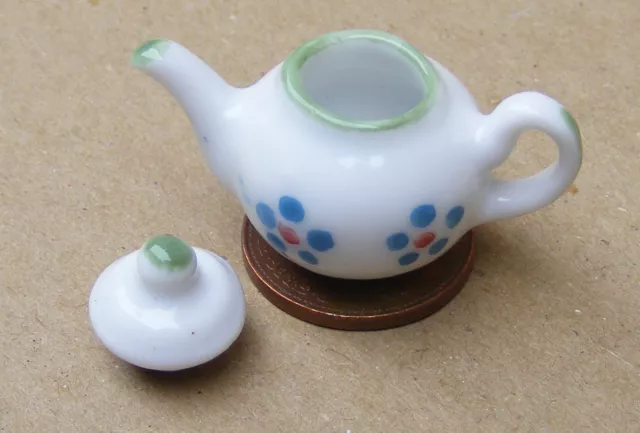 Blanc Céramique Théière Floral Motif Tumdee 1:12 Balance Maison de Poupées