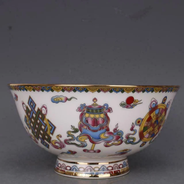 Collect China Jingdezhen Porcelain Famille Rose Eight Auspicious Symbols Bowl