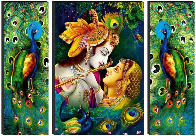 Indian Traditional Radha Krishna Painting Home Decorative Multicolour Set Of 3