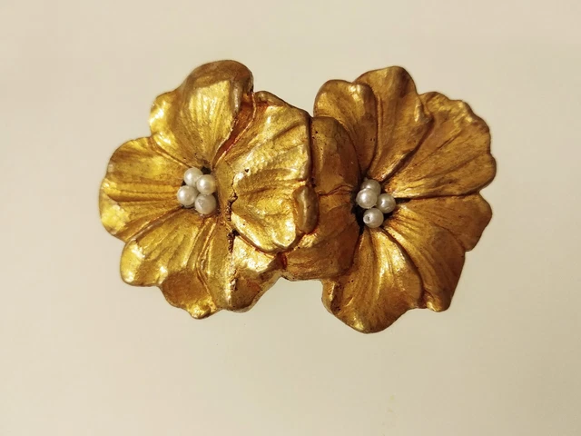 Broche Ancienne Camomille - Style Art Nouveau Argenté Bronze - Bijou Vintage Occasion