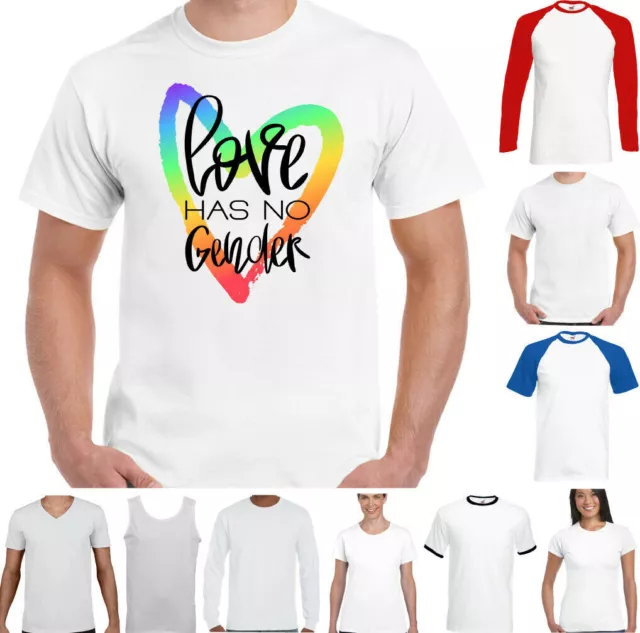 LGBT T-SHIRT Mens Love Has No Gender Pride Rainbow Colours Top Tee Clothing
