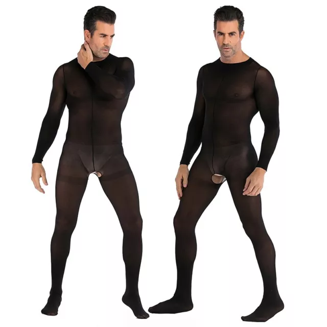 Homme Bas Manches Maille Corps Sexy Collant Longues Nuit  Combinaison Transparen