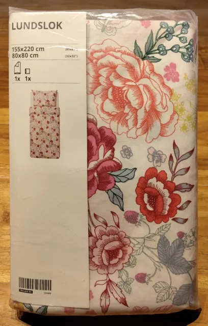 NEU Ikea LUNDSLOK Bettwäsche Set 2tlg. weiß bunt Rosen Blumen Sommer NEU OVP