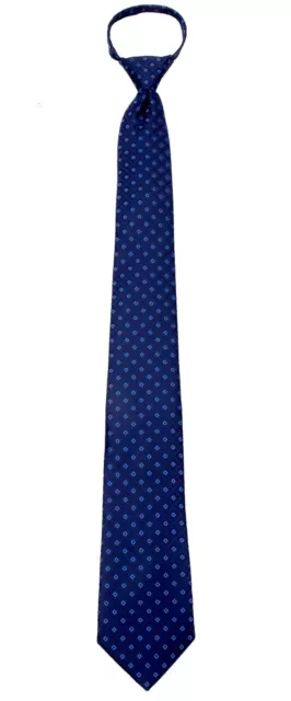 Boy's 14 Inch Navy Blue Pattern Pretied Zipper Necktie