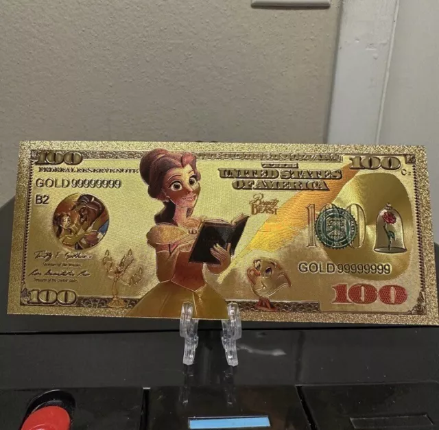 24k Gold Foil Plated Disney Princess Banknote Set Disney Collectible 3