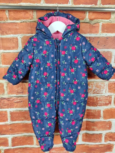 Baby Girl Mothercare Age 0-3 Months Navy Floral Pramsuit Snowsuit Padded 62Cm