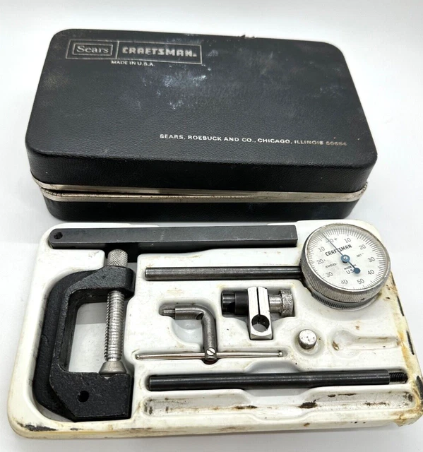 VTG Craftsman USA Dial Indicator Thickness Gauge Set Case Pivot Arm Clamp