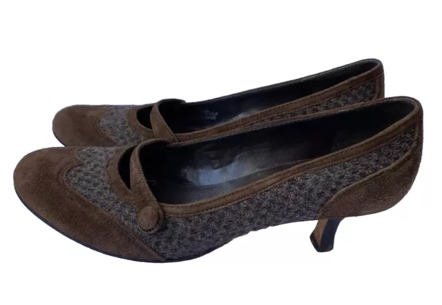 Franco Sarto Shoes Women’s Size 6 brown 70s retro Faux Suede Knit Pumps 2” Heel