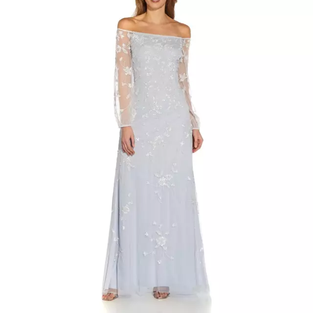 Adrianna Papell Womens Blue Burnout Maxi Formal Evening Dress Gown 16 BHFO 8463