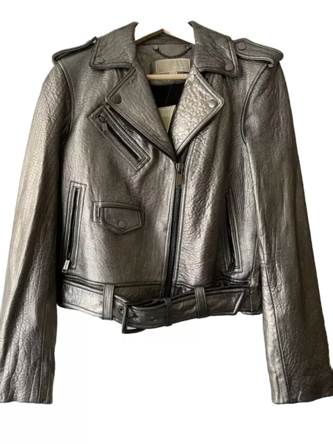 Leder Jacke Michael Kors Metallic Metallic Leather Moto Jacket Neu