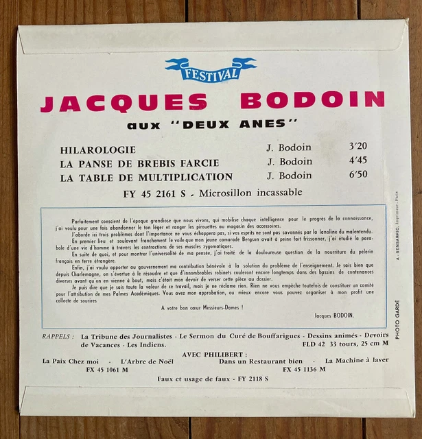 JACQUES BODOIN La table de multiplication 45 TOURS EUR 10,00