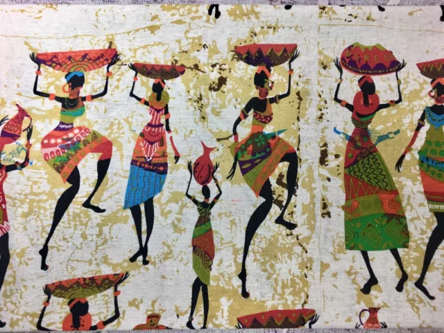 50x150cm Vintage African Village Cotton Linen Fabric DIY Craft Sewing Material