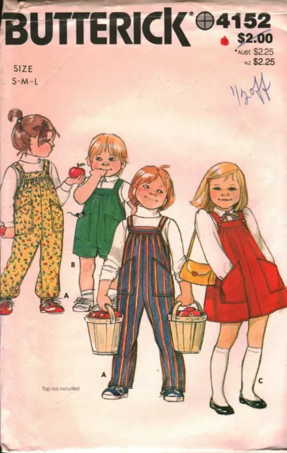 4152 Butterick Vintage SEWING Pattern Girls Boys Overalls Jumper 1980s OOP Sew M