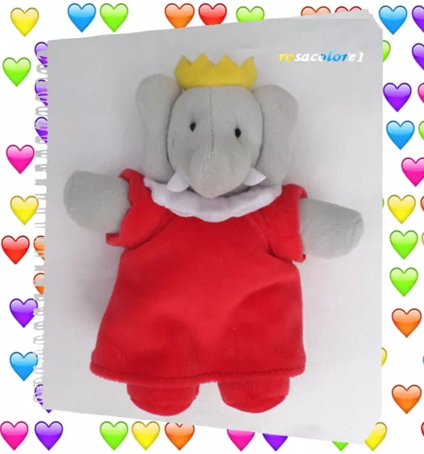 Doudou Peluche Eléphant Céleste Amie De Babar Robe Rouge Couronne Jaune Lansay