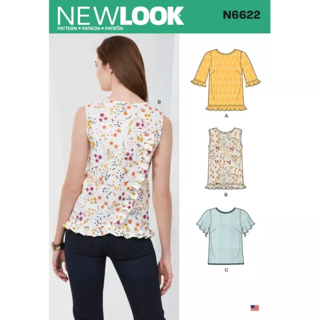 New Look NÄHMUSTER N6622 Misses Tops mit Rückenfolie Effektgrößen 8-20