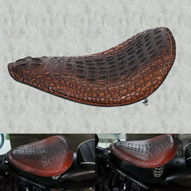 Motorcycle Brown Alligator Leather Solo Seat for Harley Chopper Bobber Custom AS