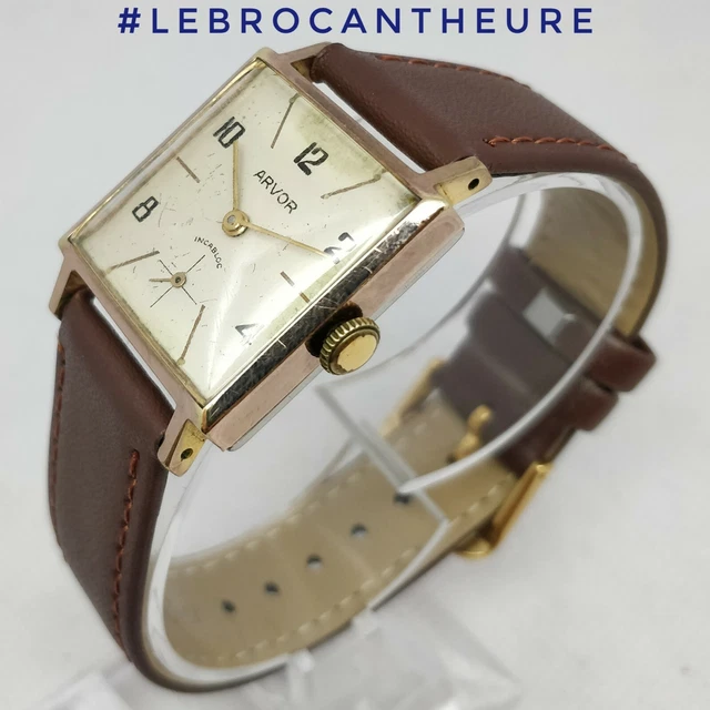 Montre Femme ARVOR Vintage Mécanique - Boîtier Plaqué Or, Bracelet Cuir, Très Bon état