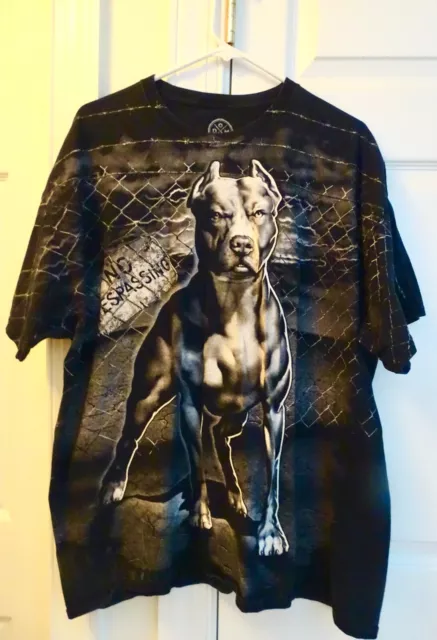 D.O.M. PIT BULL NO TRESPASSING T-Shirt Size 3XL Black Graphic Dog T-Shirt