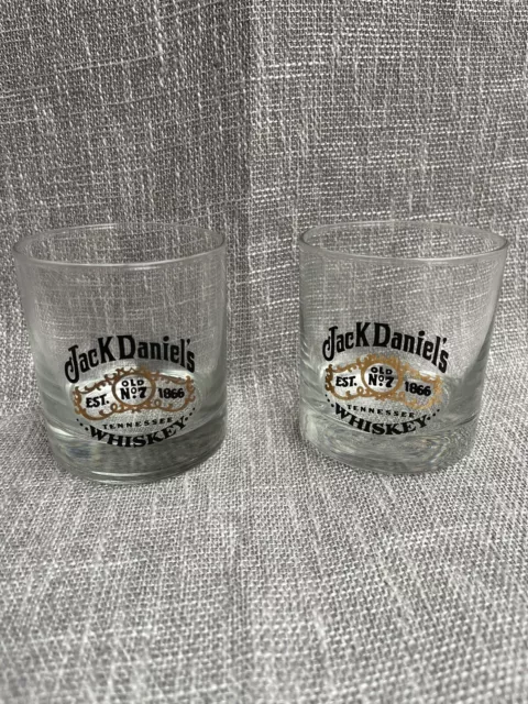 Jack Daniels Whiskey Low Ball Old Fashion Glasses Black and Gold