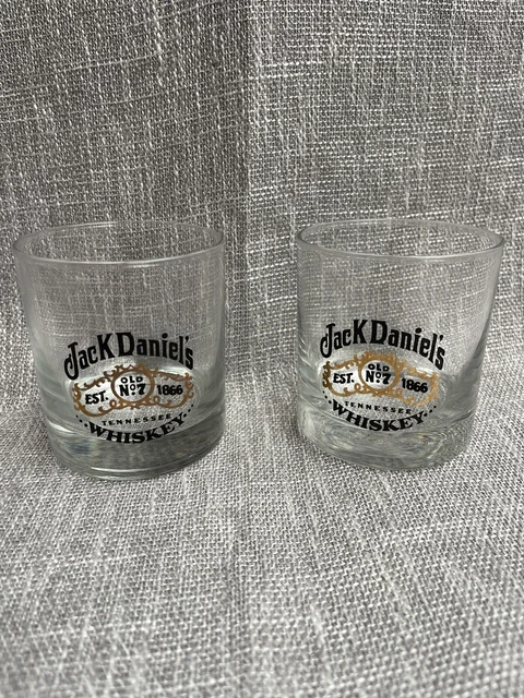 Jack Daniels Whiskey Low Ball Old Fashion Glasses Black and Gold
