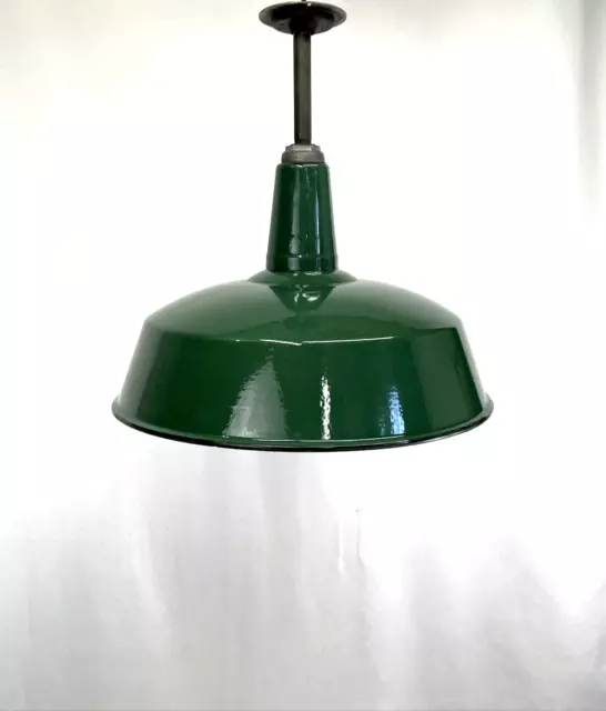 REWIRED Vtg 18" Industrial Pendant Light Green Porcelain Enamel Barn Gas Station