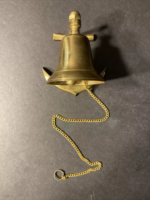 Brass Wall Anchor Bracket Dinner BELL w/ Chain Lanyard ~ Nautical Maritime Boat