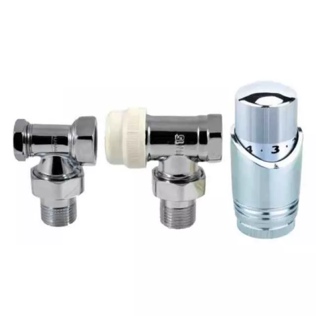 Chrome Adjustable Thermostatic Radiator Valves Pack 1/2" BSP 15mm Lockshield