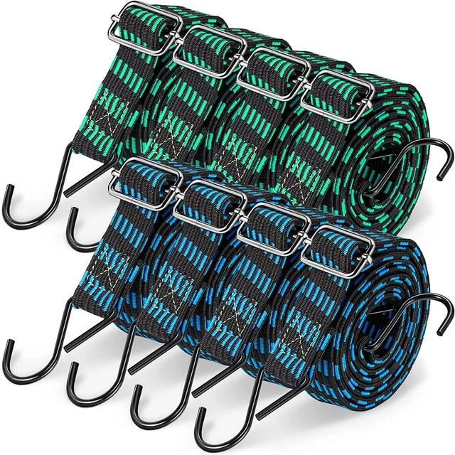 8 Packs 80 Inches Adjustable Flat Bungee Cords with Hook Heavy Duty Elasticity