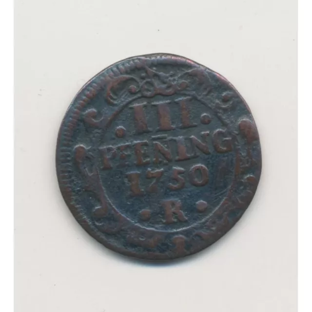 Allemagne - 3 Pfennig 1750 R - Rostock - cuivre - TB+