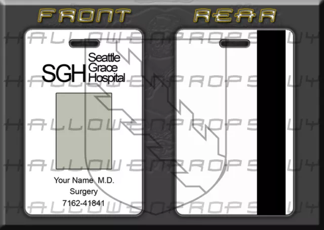 Grey's Anatomy Style Seattle Grace Hospital CUSTOM PVC ID Card w/ Clip USA