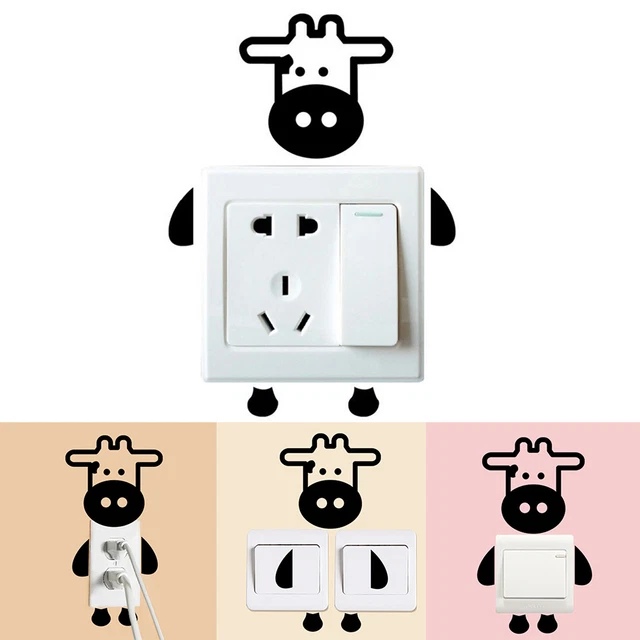 Cow Switch Wall Sticker Cute Calf Baby Kids Bedroom Home Decal DecoratioZ=y=