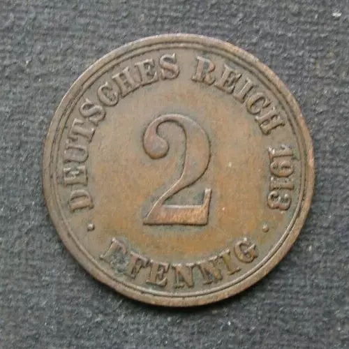 MZ) Deutsches Reich 2 Pfennig 1913 "A" DR Deutschland Germany Aléman Nemezko D