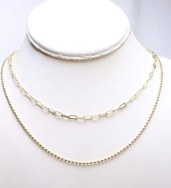 Luv AJ Gold Tone Beaded Double Chain Necklace $85 New
