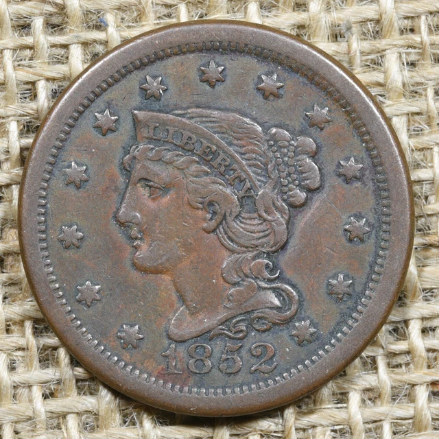 1852 1C XF Braided Hair Large Cent *BARGAIN BIN*